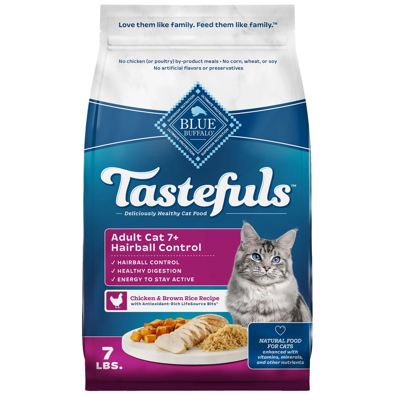Blue Buffalo® Tastefuls™ Hairball Control Adult 7+ Dry Cat Food - Natural, Chicken & Brown Ric 3 Blue Buffalo® Tastefuls™ Hairball Control Adult 7+ Dry Cat Food - Natural, Chicken & Brown Ric