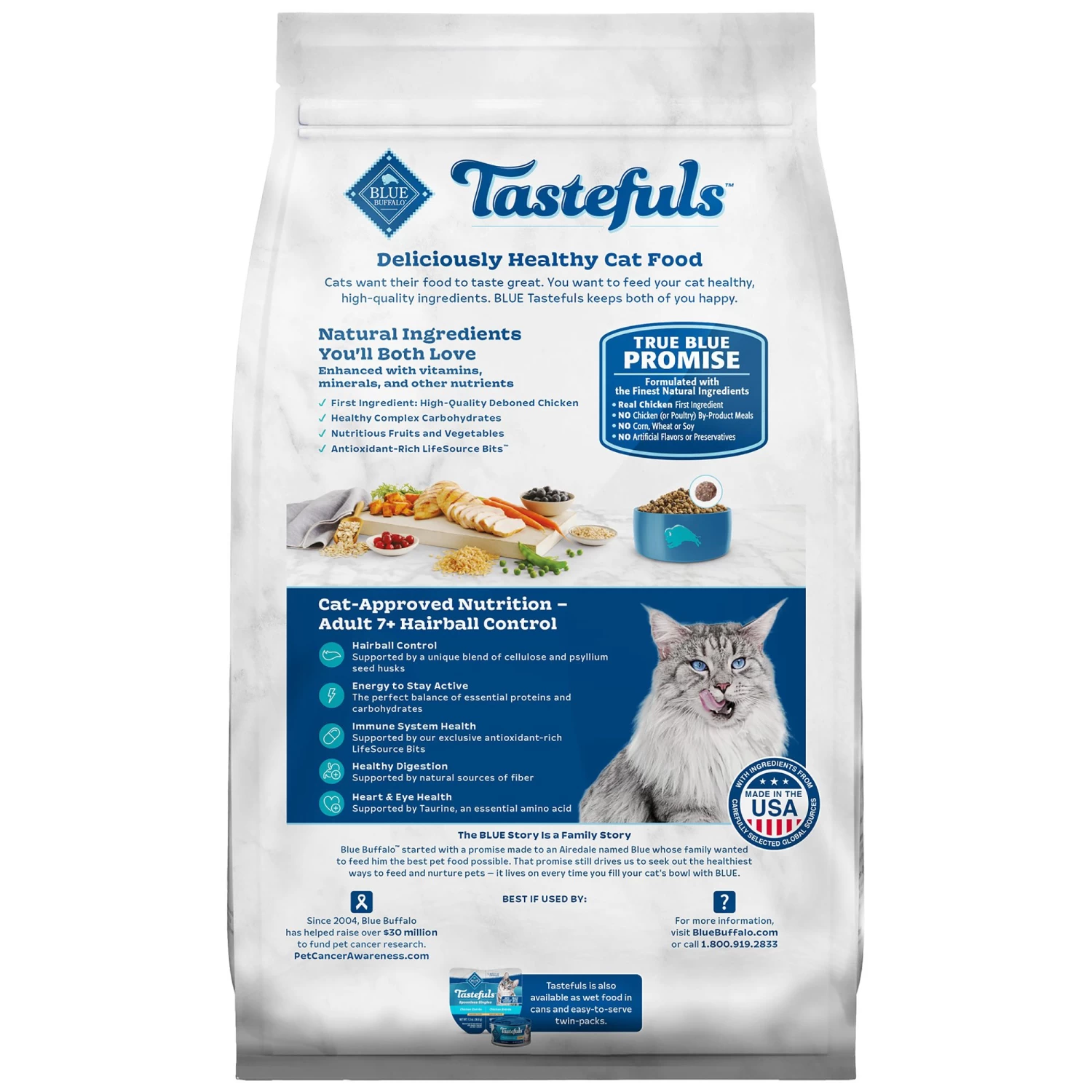 Blue Buffalo® Tastefuls™ Hairball Control Adult 7+ Dry Cat Food - Natural, Chicken & Brown Ric 4 Blue Buffalo® Tastefuls™ Hairball Control Adult 7+ Dry Cat Food - Natural, Chicken & Brown Ric - Image 2