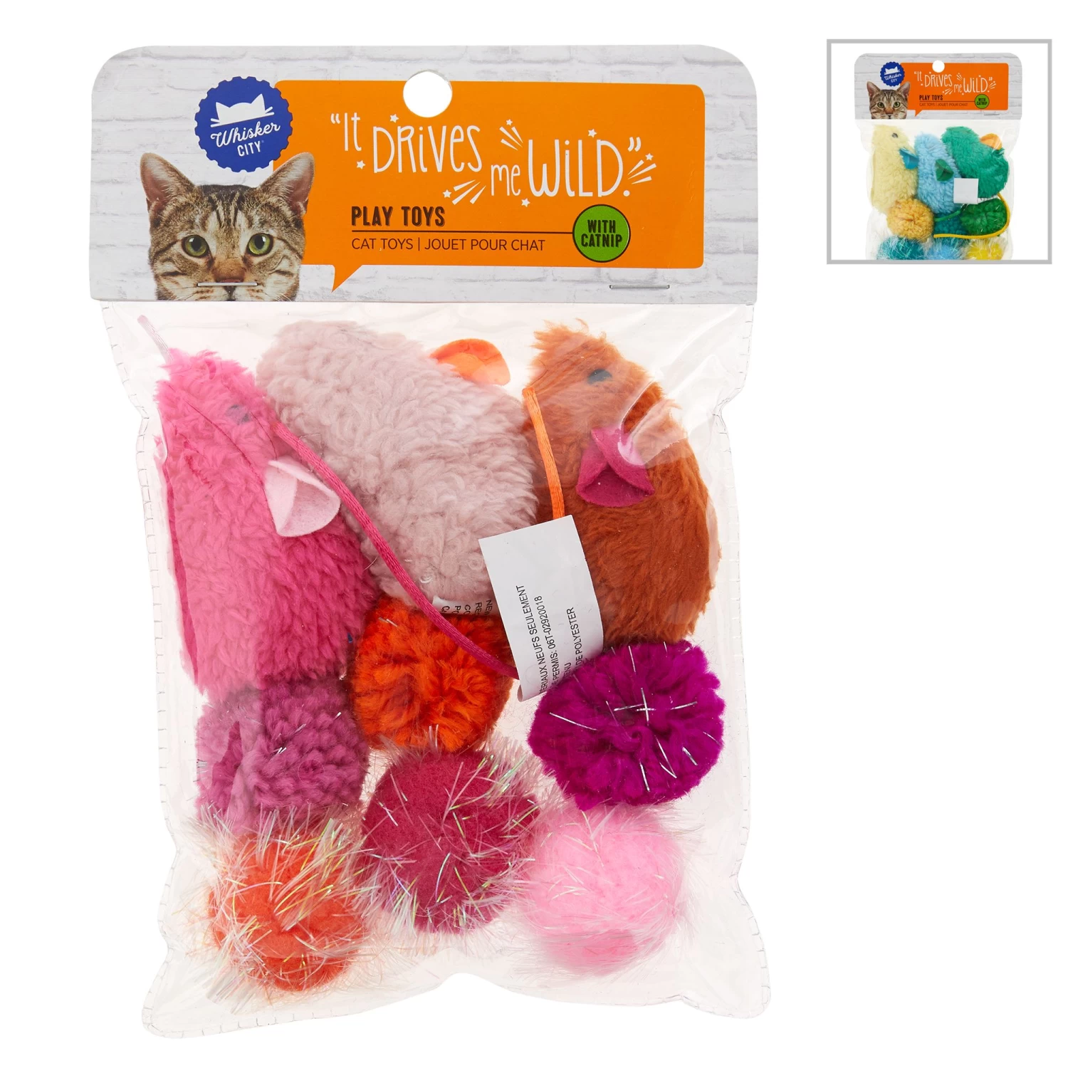 Whisker City® Mice & Balls Cat Toys - 9 Pack (COLOR VARIES) 6 Whisker City® Mice & Balls Cat Toys - 9 Pack (COLOR VARIES) - Image 4