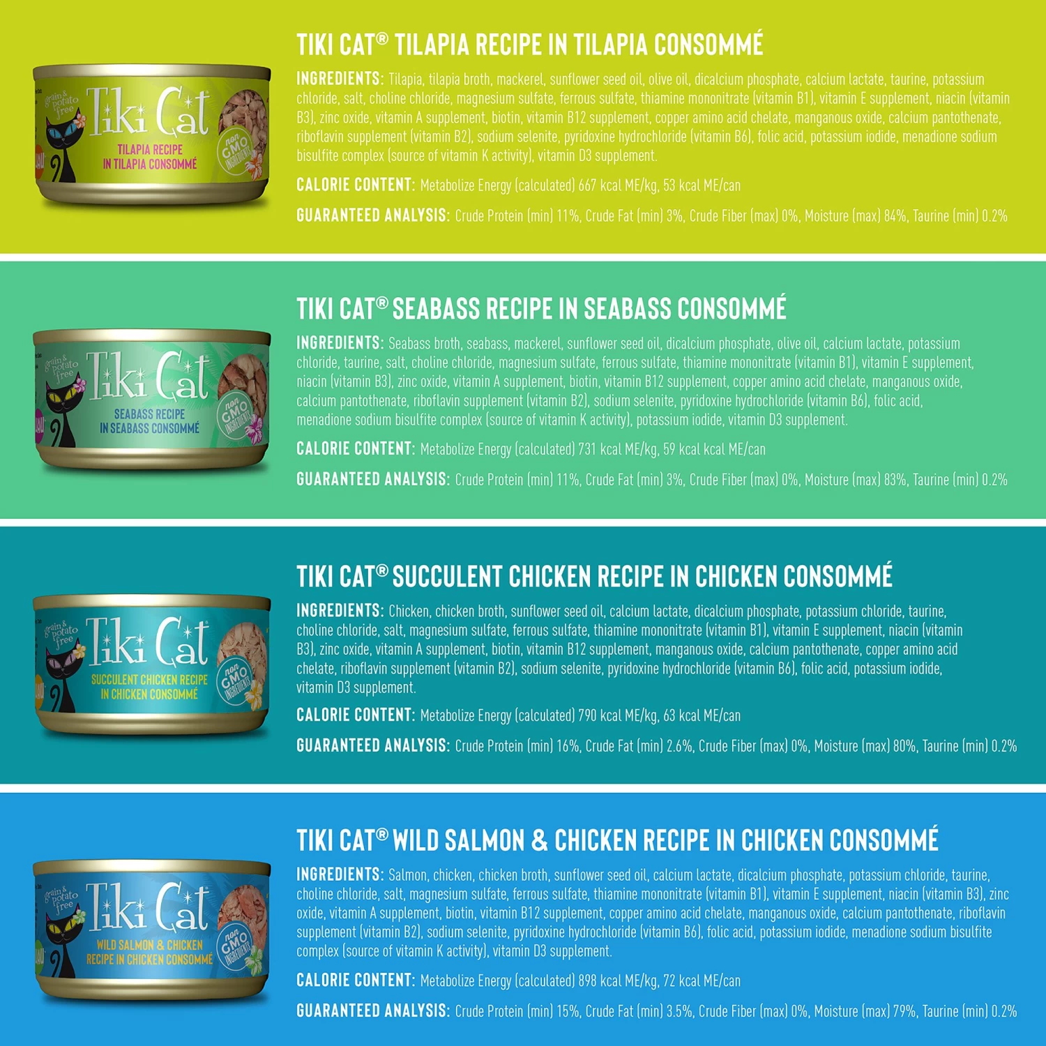 Tiki Cat® Luau Wet Cat Food - Non-GMO, Grain Free, High Protein - Variety Pack, 12ct 4 Tiki Cat® Luau Wet Cat Food - Non-GMO, Grain Free, High Protein - Variety Pack, 12ct - Image 2