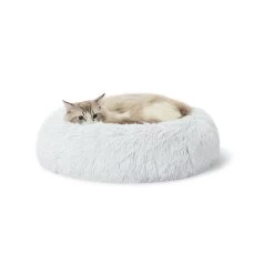 Whisker City® White Mohair Fur Donut Cat Bed