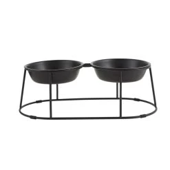 Whisker City® Black Metal Double Cat Diner With Stand