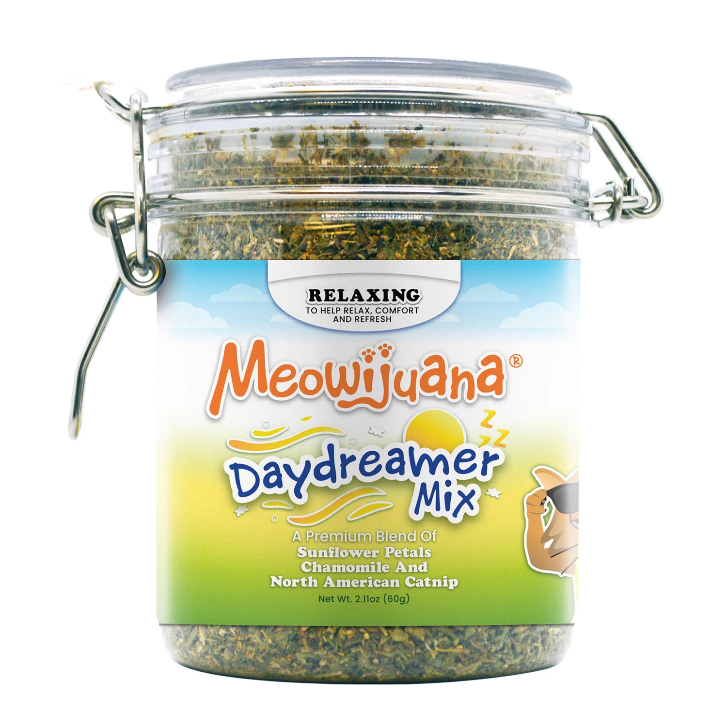 Meowijuana® Daydreamer Mix Jar - Catnip, Chamomile, And Sunflower Petal Blend 3 Meowijuana® Daydreamer Mix Jar - Catnip, Chamomile, And Sunflower Petal Blend