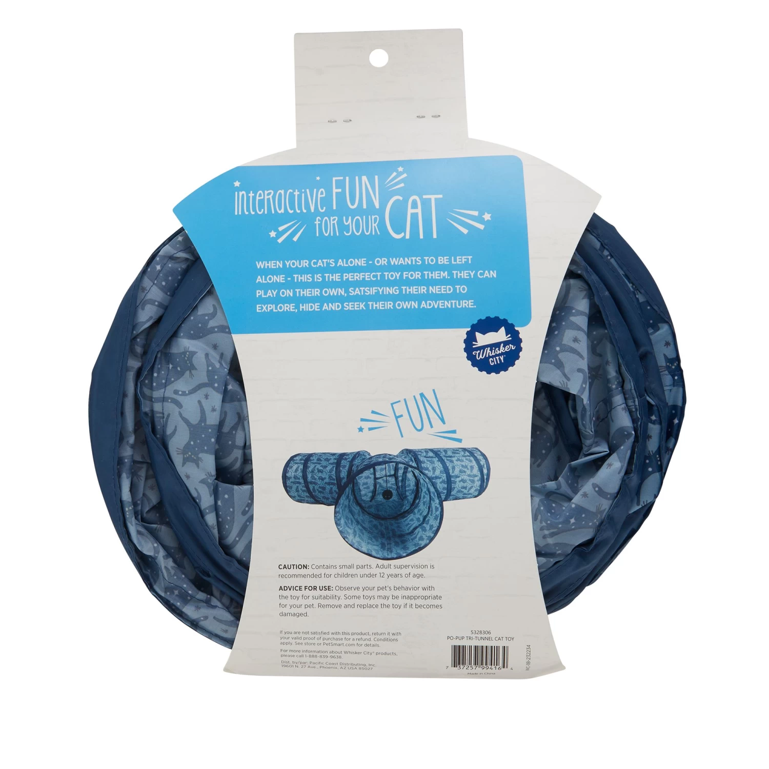 Whisker City® Blue Cat Print Pop-Up Tri Tunnel Cat Toy 5 Whisker City® Blue Cat Print Pop-Up Tri Tunnel Cat Toy - Image 3