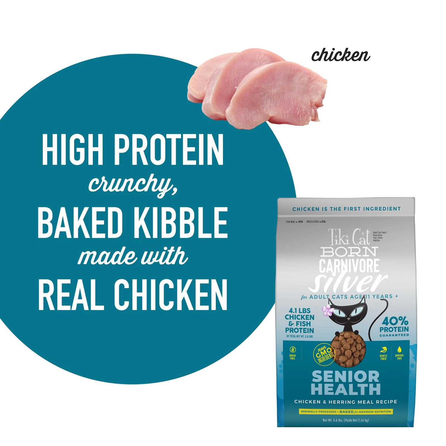 Tiki Cat Born Carnivore Silver - Senior - Chicken & Herring - 5.6LB 5 Tiki Cat Born Carnivore Silver - Senior - Chicken & Herring - 5.6LB - Image 3