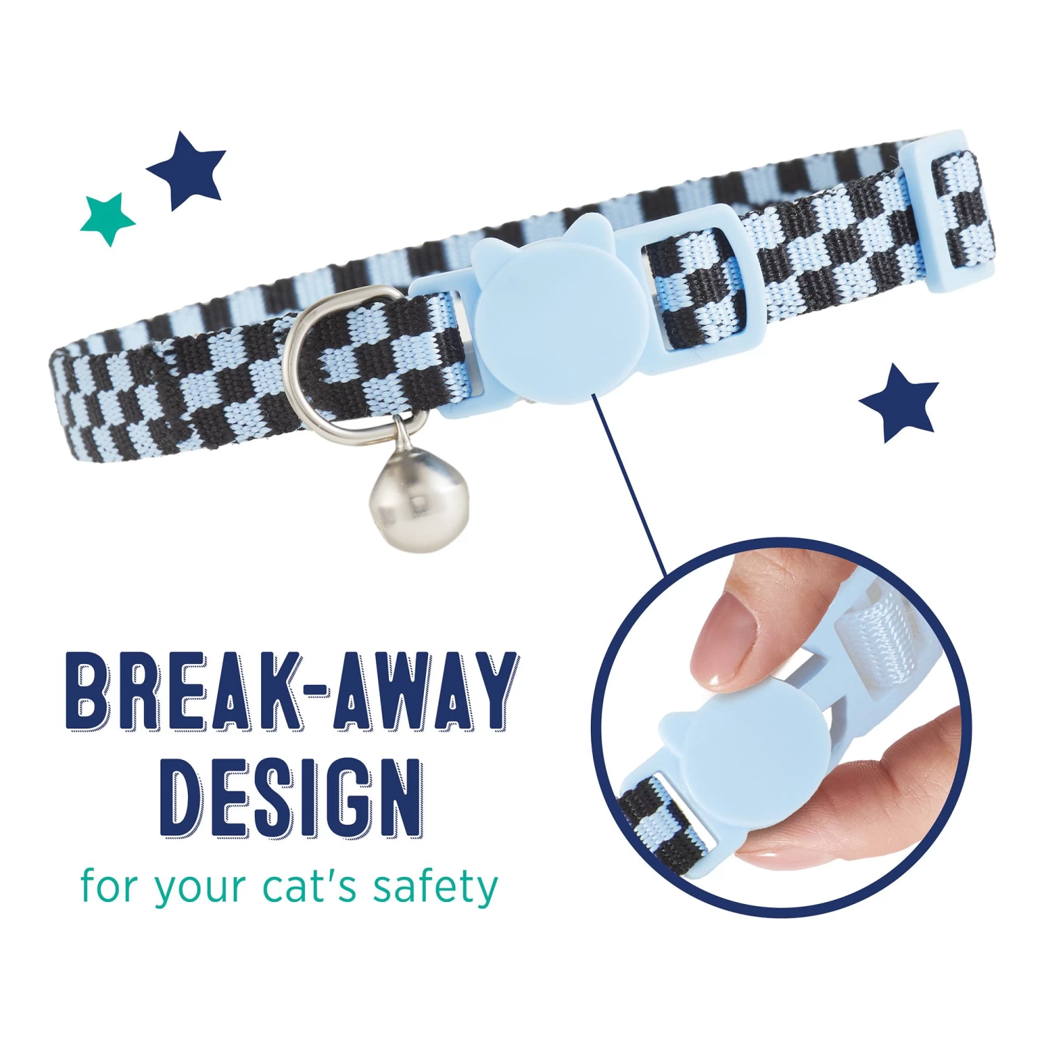 Whisker City® Blue Checkered Easy Release Kitten & Cat Collar 5 Whisker City® Blue Checkered Easy Release Kitten & Cat Collar - Image 3