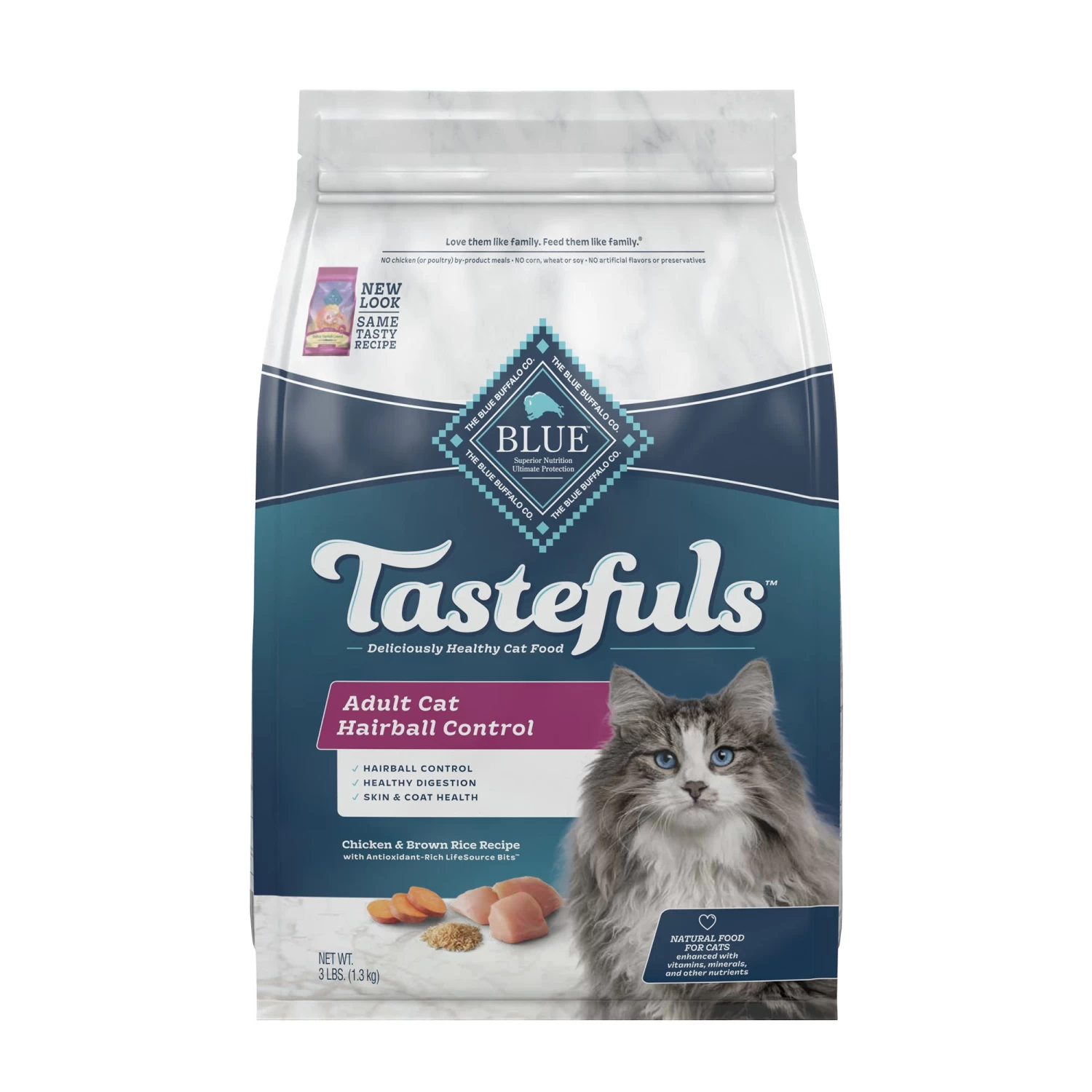 Blue Buffalo BLUE Tastefuls Adult Dry Cat Food -Hairball Control, Natural, Chicken & Brown Rice 3 Blue Buffalo BLUE Tastefuls Adult Dry Cat Food -Hairball Control, Natural, Chicken & Brown Rice